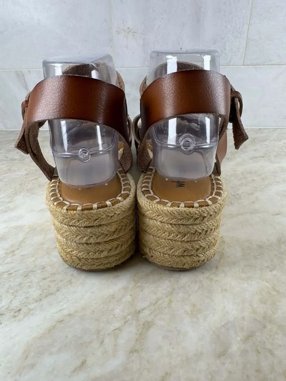 White Mountain Tan Espadrille Platform Sandals Ankle Strap Women’s Size 10